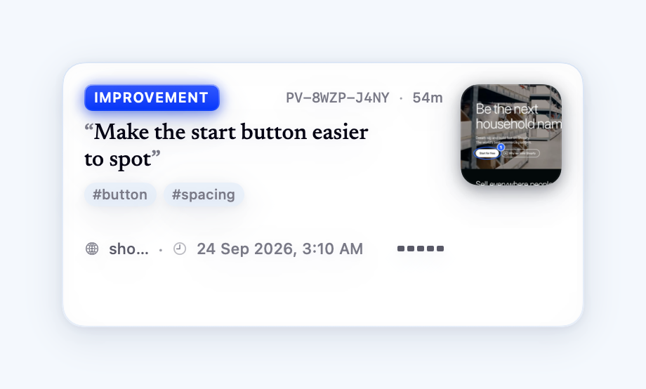 Native PinVari capture card with an annotated Shopify website example